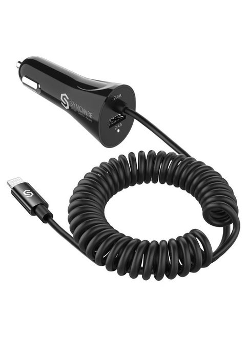 Syncwire iPhone Car Charger - Upgrade [Apple MFi Certified] 4.8A/24W Car Charging Adapter with Built-in Coiled Lightning Cable for Apple iPhone 14/13/12/11/Xs/XS Max/XR/X/8/7/6 Plus, iPad & More