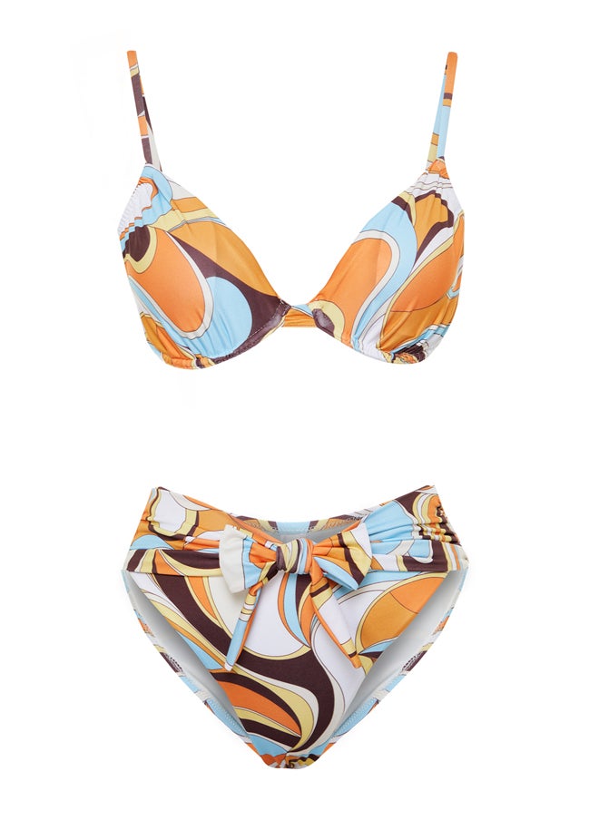 trendyol - Abstract Pattern Balconette Tied High Waist High Leg Regular Bikini Set TBESS24BT00056 - Image 1
