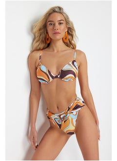 trendyol Abstract Pattern Balconette Tied High Waist High Leg Regular Bikini Set TBESS24BT00056  - Image 3