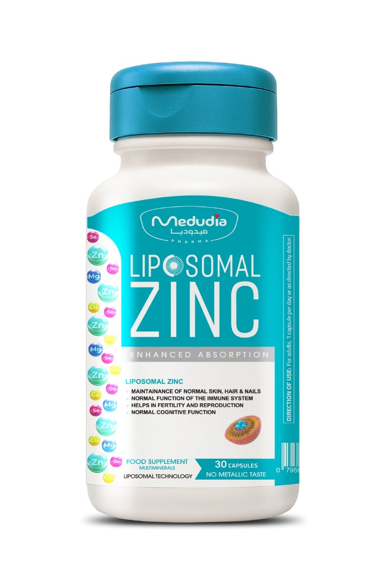 ميدوديا زنك ليبوسومي من ميدوديا - زنك مدعّم بتقنية الليبوسوم لامتصاص أسرع - لطيف على المعدة لايسبب غثيان - مدعّم بمعادن( سيلينيوم، مغنيسيوم، نحاس) - 30 كبسولة - Image 2