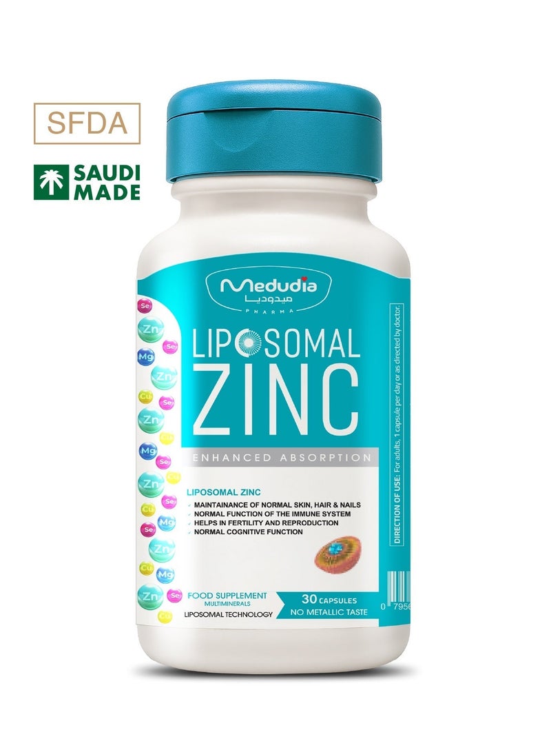 Medudia Liposomal Zinc by Medudia – Zinc enhanced with liposomal technology for faster absorption – Gentle on the stomach and non-nauseating – Fortified with minerals (Selenium, Magnesium, Copper) – 30 capsules. - Image 2