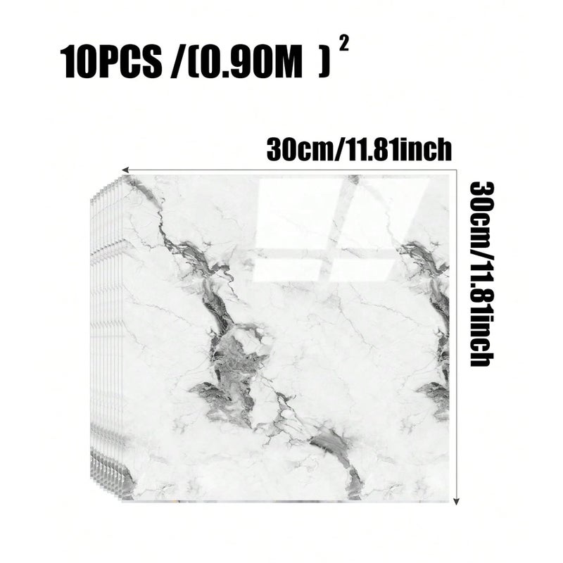 Chejiaye 10pcs Marble Peel and Stick Backsplash Waterproof Washroom Wall Panels, Peel and Stick Tile, PVC Foam Wall Panels for Kitchen,Bathroom,Living Room,White Grey(Not Real Tile,11.8" x 11.8") - Image 4