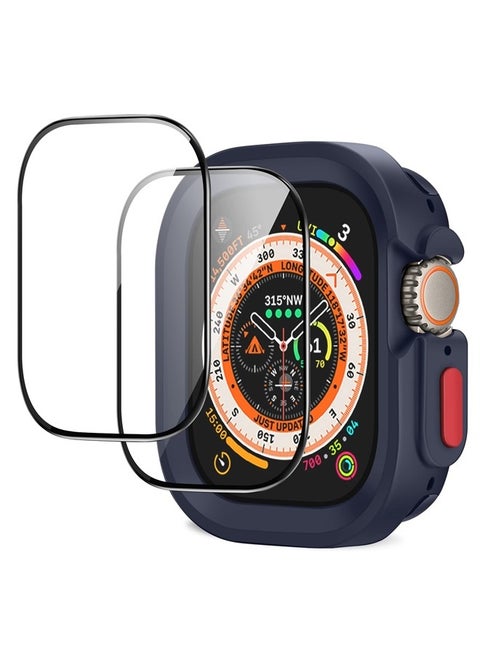 Rugged Case Compatible with Apple Watch Ultra 49mm Case with 2 Pack Glass Screen Protector, Soft TPU Durable Shockproof Protective Bumper Cover for iWatch Ultra 49mm (Blue)