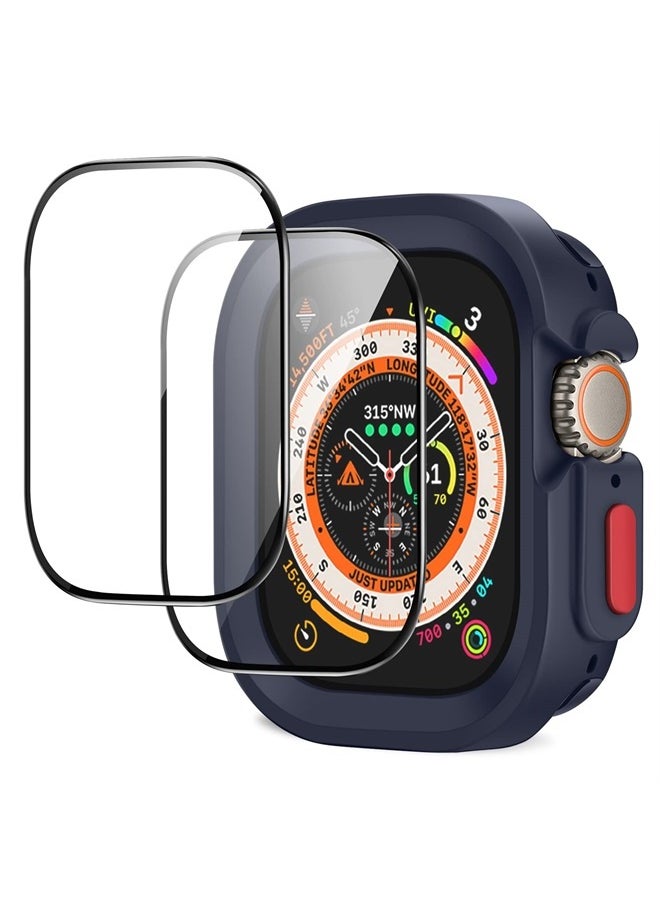 Amizee - Rugged Case Compatible with Apple Watch Ultra 49mm Case with 2 Pack Glass Screen Protector, Soft TPU Durable Shockproof Protective Bumper Cover for iWatch Ultra 49mm (Blue) - Image 1