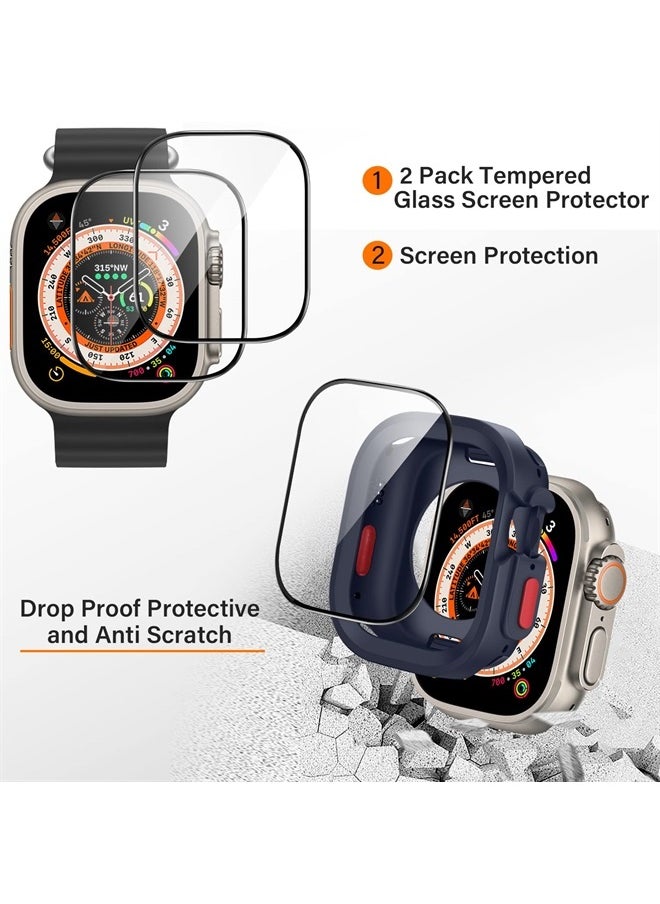 Amizee - Rugged Case Compatible with Apple Watch Ultra 49mm Case with 2 Pack Glass Screen Protector, Soft TPU Durable Shockproof Protective Bumper Cover for iWatch Ultra 49mm (Blue) - Image 1