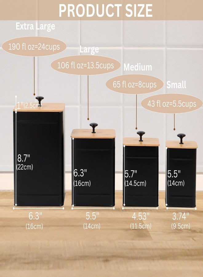 PERFNIQUE Kitchen Canisters, Canister Sets for Kitchen Counter, Farmhouse Kitchen Canisters for Countertop Set of 4, Coffee Tea Sugar Flour Spice Tin Jars Food Storage Container with Lid(Black) - Image 3