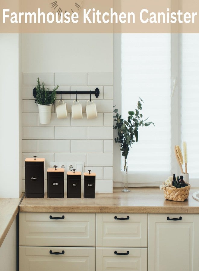 PERFNIQUE Kitchen Canisters, Canister Sets for Kitchen Counter, Farmhouse Kitchen Canisters for Countertop Set of 4, Coffee Tea Sugar Flour Spice Tin Jars Food Storage Container with Lid(Black) - Image 4