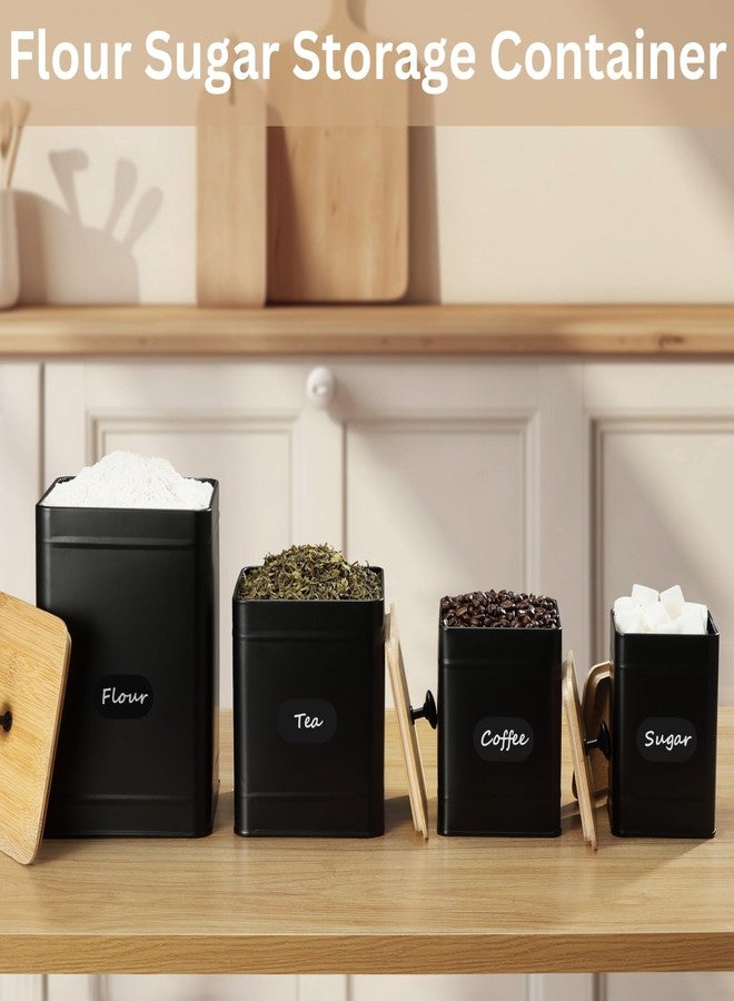 PERFNIQUE Kitchen Canisters, Canister Sets for Kitchen Counter, Farmhouse Kitchen Canisters for Countertop Set of 4, Coffee Tea Sugar Flour Spice Tin Jars Food Storage Container with Lid(Black) - Image 2