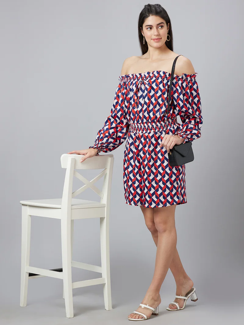 globus Women Geometric Printed Off-Shoulder Playsuit