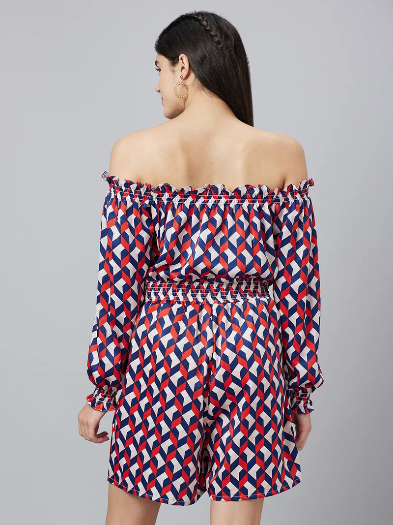 globus Women Geometric Printed Off-Shoulder Playsuit
