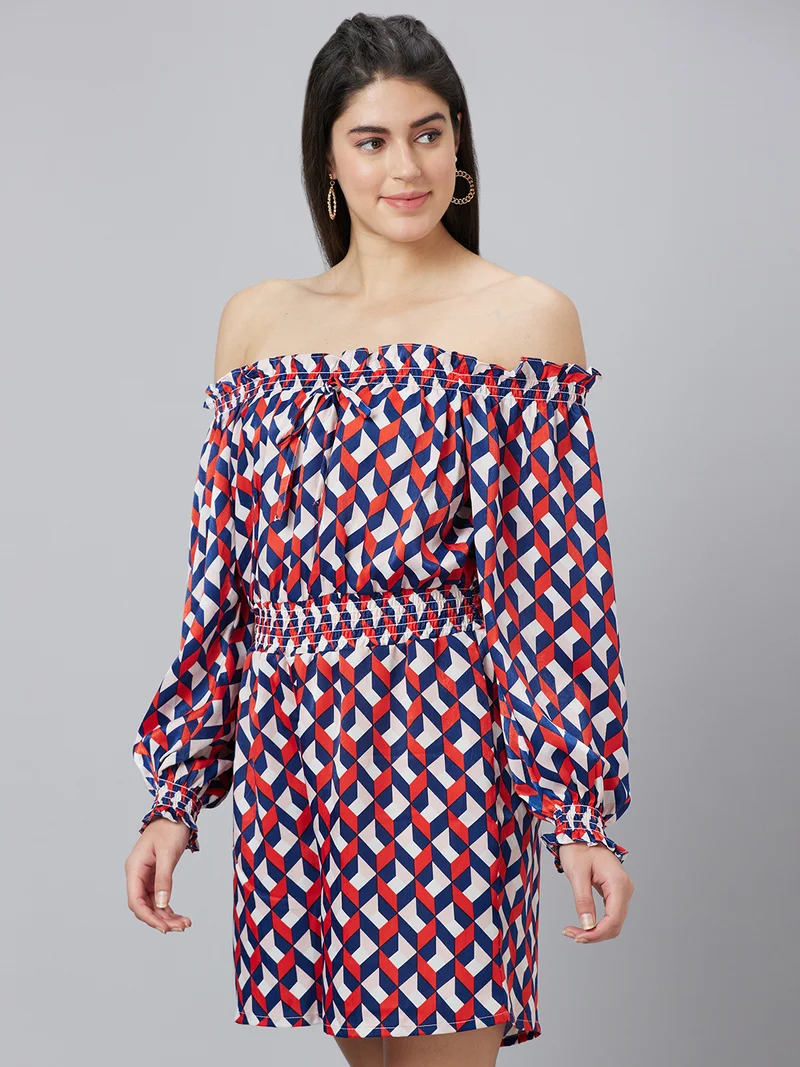 globus Women Geometric Printed Off-Shoulder Playsuit