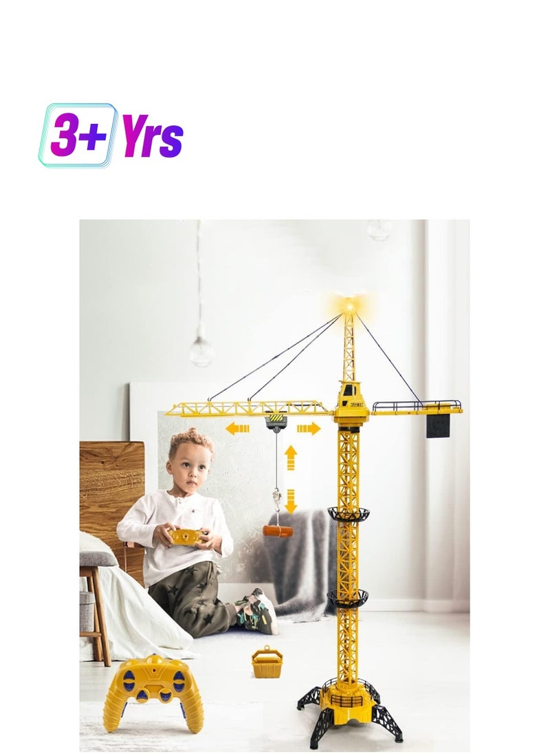 LENND Remote Control Tower Crane 128cm Tall 2.4GHz , 6 Channel Remote Control Construction RC Crane Toy 680 Degree Rotation Lift Model with Tower Light & Sound for Kids Boys Girls  - Image 1