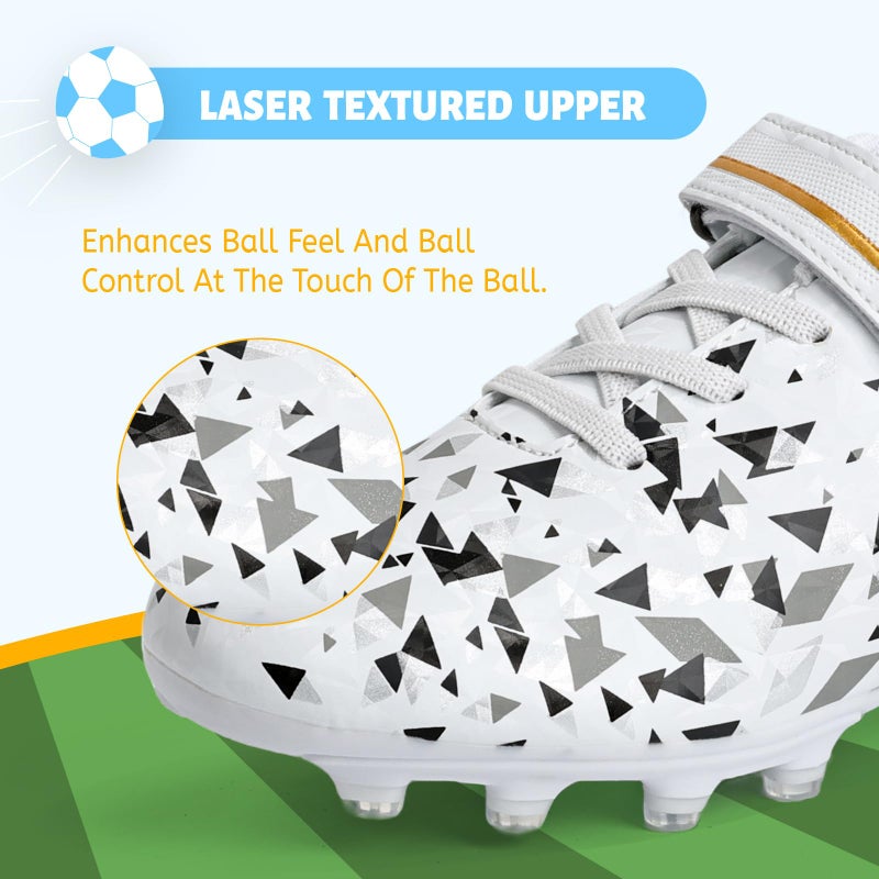 ZVC Kids Soccer Cleats Boys Girls Soccer Shoes Outdoor Firm Ground Youth Football Cleats for Little Kid/Big Kid White - Image 4