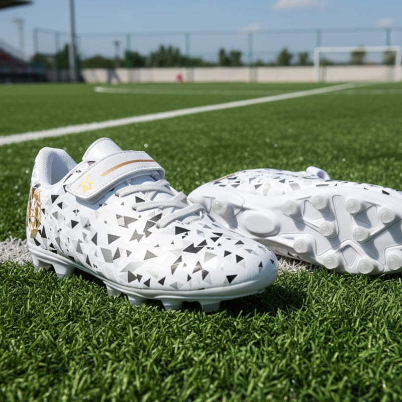 ZVC Kids Soccer Cleats Boys Girls Soccer Shoes Outdoor Firm Ground Youth Football Cleats for Little Kid/Big Kid White - Image 2