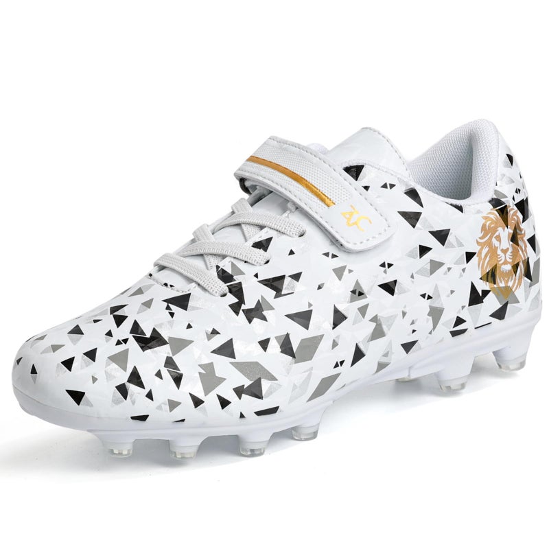 ZVC Kids Soccer Cleats Boys Girls Soccer Shoes Outdoor Firm Ground Youth Football Cleats for Little Kid/Big Kid White - Image 1
