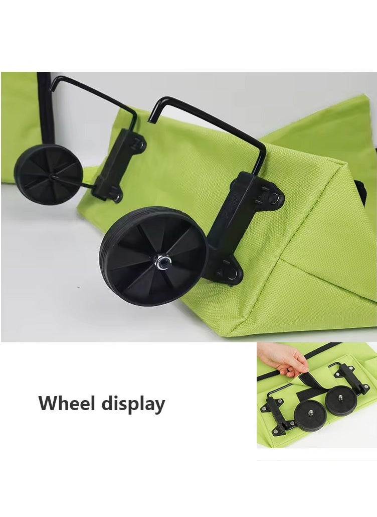 MileMelo - 2 in 1 Foldable Shopping Cart - Portable Trolley Bags for Shopping Cart, Grocery Cart on Wheels Foldable, Utility Bag with Wheels for Shopping Travel (Green) - Image 1