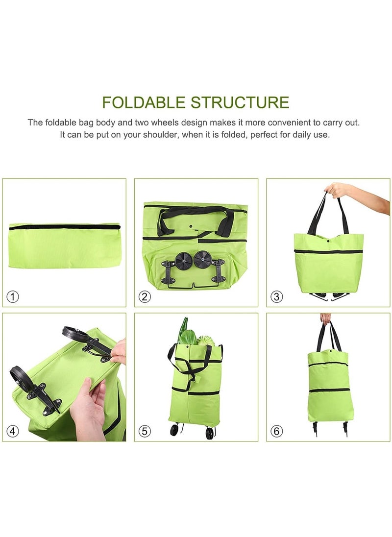 MileMelo - 2 in 1 Foldable Shopping Cart - Portable Trolley Bags for Shopping Cart, Grocery Cart on Wheels Foldable, Utility Bag with Wheels for Shopping Travel (Green) - Image 1