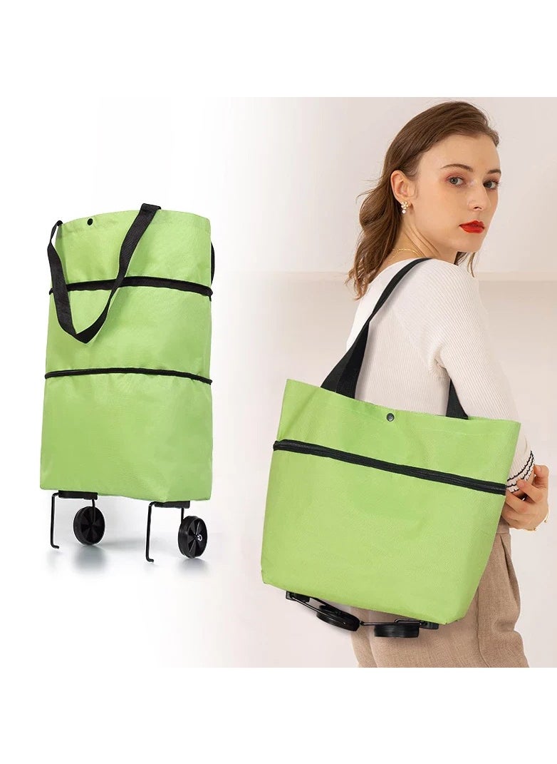 MileMelo - 2 in 1 Foldable Shopping Cart - Portable Trolley Bags for Shopping Cart, Grocery Cart on Wheels Foldable, Utility Bag with Wheels for Shopping Travel (Green) - Image 1