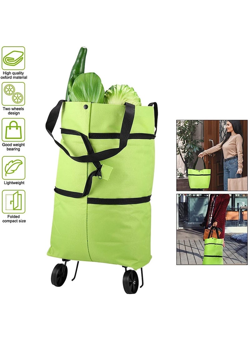 MileMelo - 2 in 1 Foldable Shopping Cart - Portable Trolley Bags for Shopping Cart, Grocery Cart on Wheels Foldable, Utility Bag with Wheels for Shopping Travel (Green) - Image 1