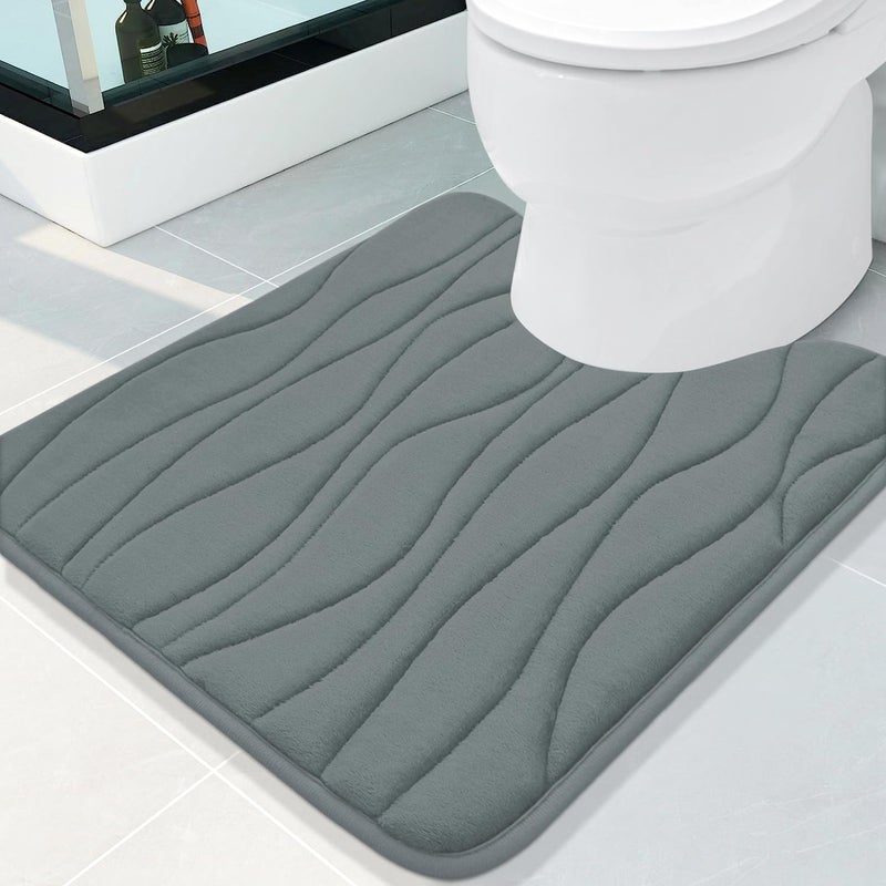 Buganda Memory Foam Contour Toilet Rugs UShaped 24x20 Ultra Soft and Absorbent Bath Rugs NonSlip Machine Wash Dry Bath Mats for Bathroom Toilet Base Grey
