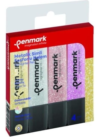 PENMARK Highlighter Pen 4 Pack Acetate Mixed Color Glitter 