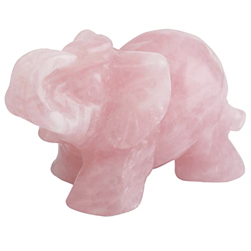 SUNYIK 1.5 Inch Rose Quartz Elephant Figurine, Healing Stone Elephant with Trunk Up Good Luck Desk Decor for Office Home - Image 1