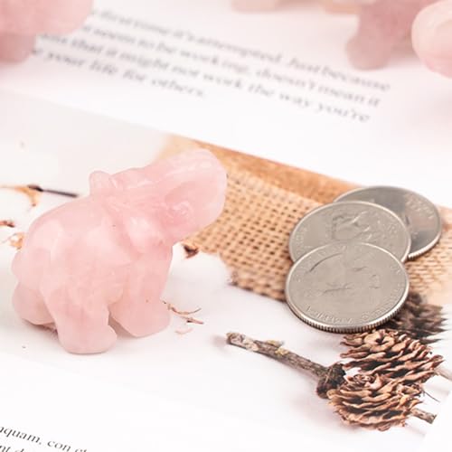 SUNYIK 1.5 Inch Rose Quartz Elephant Figurine, Healing Stone Elephant with Trunk Up Good Luck Desk Decor for Office Home - Image 3