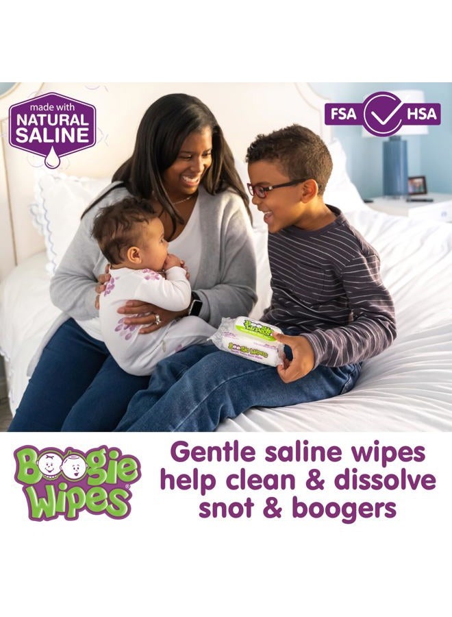 Boogie Saline Nose Wipes by Boogie, for Baby & Kids, Face, Hand & Body, FSA/HSA Eligible, Made with Vitamin E, Aloe, and Natural Saline, Unscented, 30 Count (Pack of 3)  - Image 2
