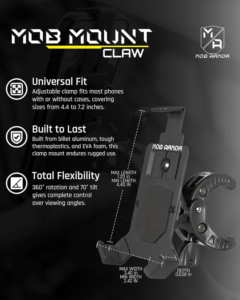 MOB ARMOR Mount Claw, Aircraft-Grade Aluminum, 360 Rotation, Quick Release, Compatible with iPhone 6 to 14, Samsung Galaxy S3 to Note 7 - Image 3
