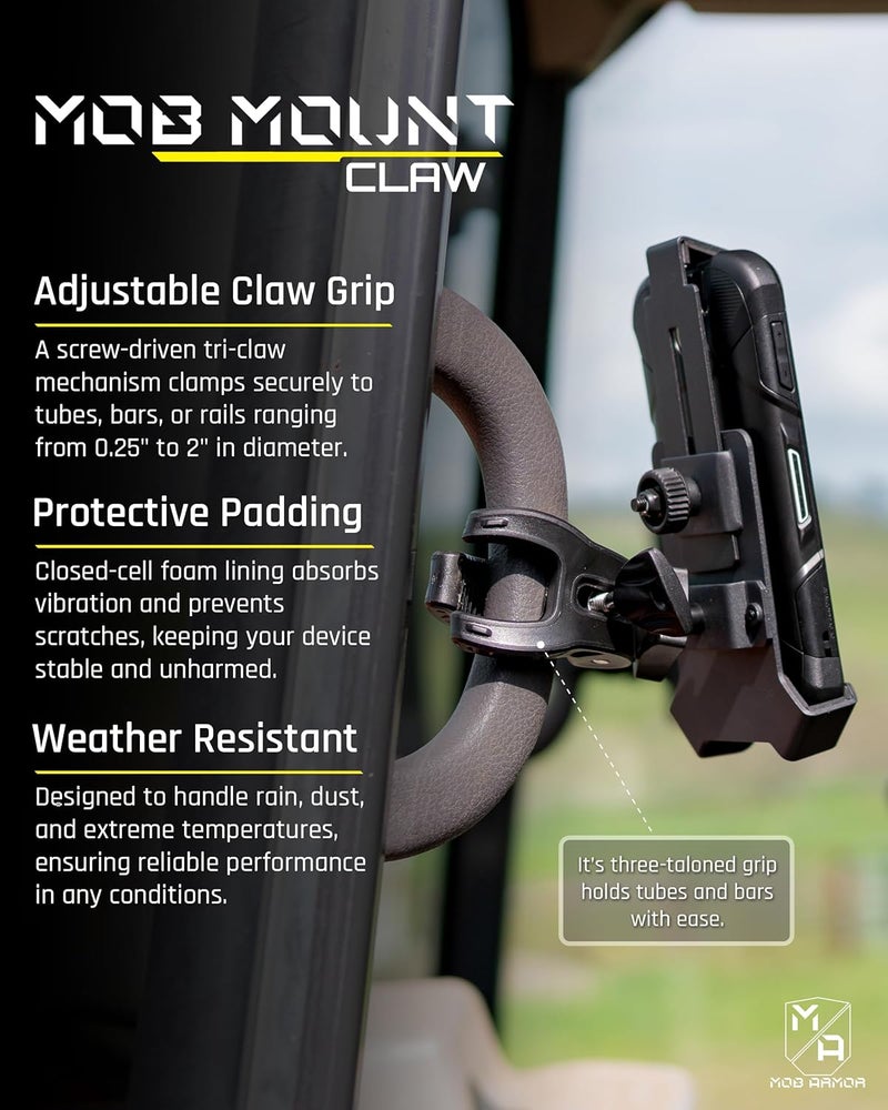 MOB ARMOR Mount Claw, Aircraft-Grade Aluminum, 360 Rotation, Quick Release, Compatible with iPhone 6 to 14, Samsung Galaxy S3 to Note 7 - Image 2