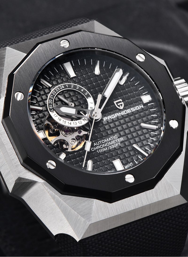 PAGANI DESIGN New Fashion Men's Automatic Mechanical Watches, 42MM Stainless Steel Frame With Synthetic Sapphire Watch Window And Luminous Hands, Leather Strap, Fashionable And Versatile, PD YS010 - Image 3