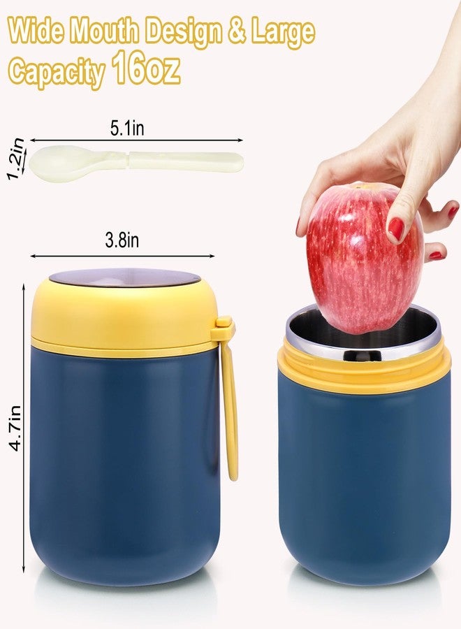 Juome 16oz Kids Thermo for Hot Food - Insulated Vacuum Food Jar Container, Wide Mouth Stainless Steel Soup Thermo Lunch Box for Kids with Spoon, Leakproof (Blue) - Image 2