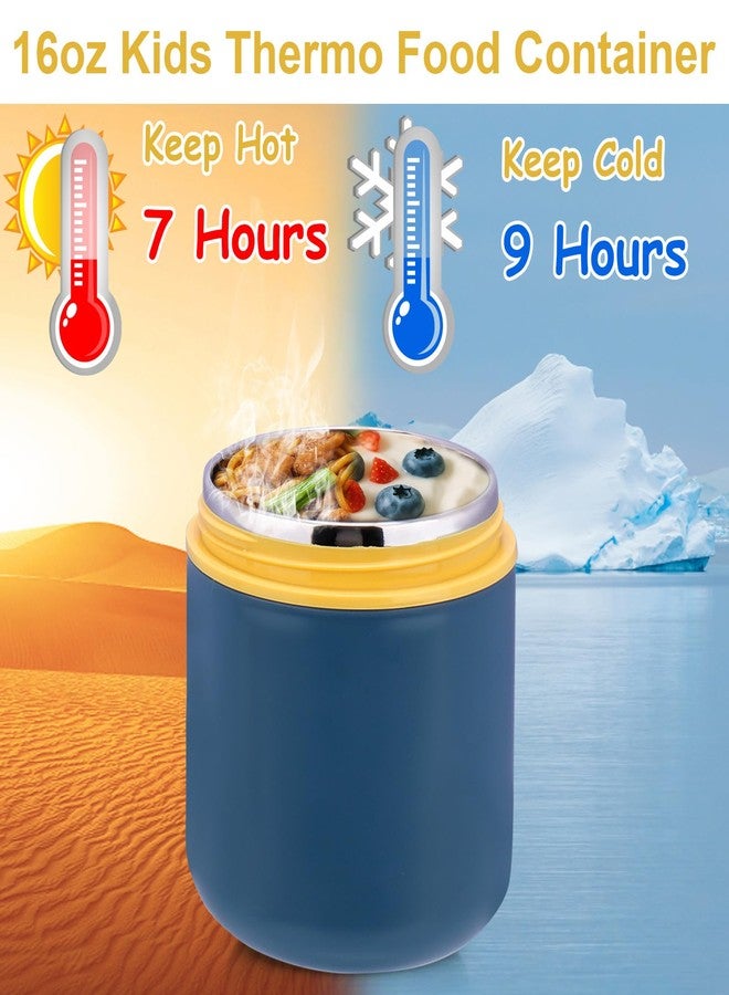 Juome 16oz Kids Thermo for Hot Food - Insulated Vacuum Food Jar Container, Wide Mouth Stainless Steel Soup Thermo Lunch Box for Kids with Spoon, Leakproof (Blue) - Image 3