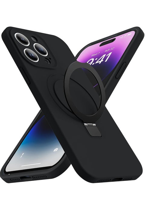 iPhone 14 Pro Max MagSafe Case with Magnetic Invisible Stand,【Full Shockproof Protection】Soft Silicone Phone Cover with Kickstand for Apple 14 Pro Max (Black)