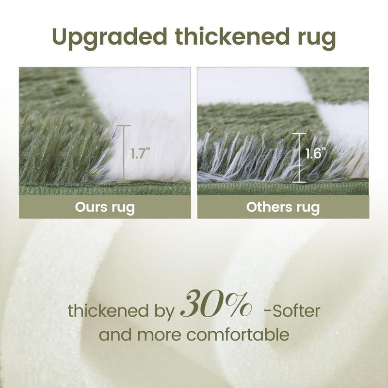 TOOHUB Super Soft Rug for Bedroom  5x7 Ft Green and White Area Rug Classic Checkered Shaggy Rug Anti-Skid High Pile Soft Fluffy Rug Fuzzy Carpet for Living Room Bedroom Kids Room Nursery  Dorm Home Decor - Image 4