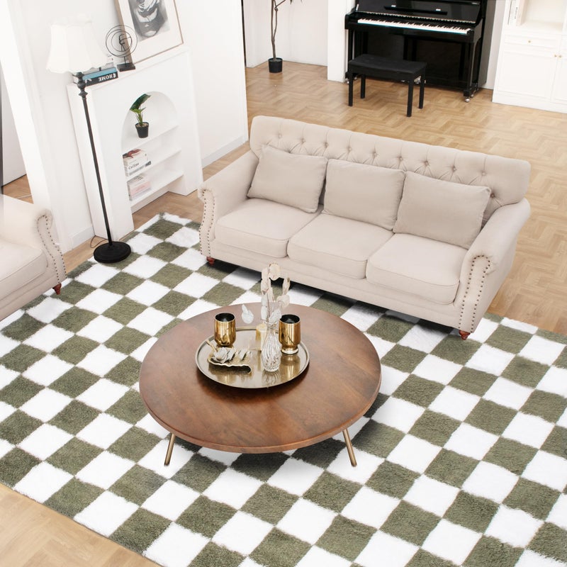 TOOHUB Super Soft Rug for Bedroom  5x7 Ft Green and White Area Rug Classic Checkered Shaggy Rug Anti-Skid High Pile Soft Fluffy Rug Fuzzy Carpet for Living Room Bedroom Kids Room Nursery  Dorm Home Decor - Image 2