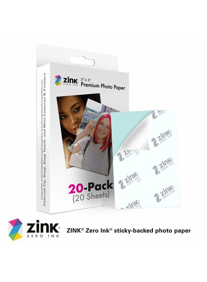 Zink 5.1 cmx3" Premium Photo Paper (20 Pack) Compatible with Polaroid Snap, Snap Touch, Zip and Mint Cameras and Printers, ZINKPZ2X320 - Image 2