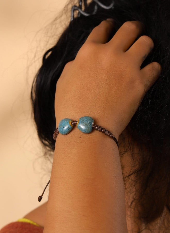 MINACHI Bohemian Blue Heart Shape Ceramic Bead Adjustable Leather Bracelet, Boho Hippie Summer Jewelry Gift for Women - Image 5