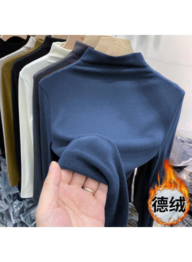 German Velvet Warm Bottoming Shirt Solid Color Women's Autumn And Winter Plus Velvet Slim Fit Long Sleeve T-shirt Women's Top Women's 