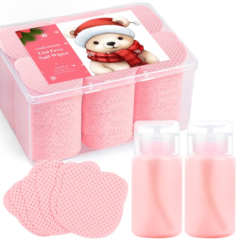 Corconess 1080PCS Lint Free Nail Wipes With 2 Acetone Dispensers Kit - Nail Polish Remover Wipes with Pump Dispensers,No Lint Nail Wipes Gel Nail Polish Remover Pump Wipes Set Nail Supplies - Image 1
