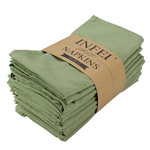 INFEI Solid Color Cotton Blended Dinner Cloth Napkins - Set of 12 (17 x 17 inches) - for Events & Home Use (Olive Green) - Image 1