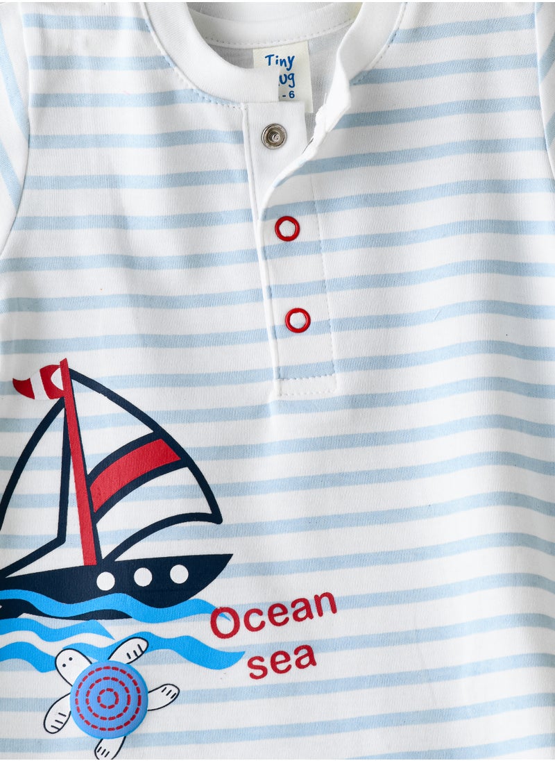 Tiny Hug Baby Boy Blue Striped Sailboat Onesie  - Image 3