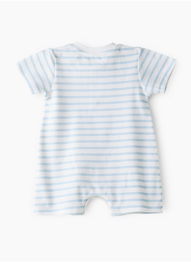 Tiny Hug Baby Boy Blue Striped Sailboat Onesie  - Image 2