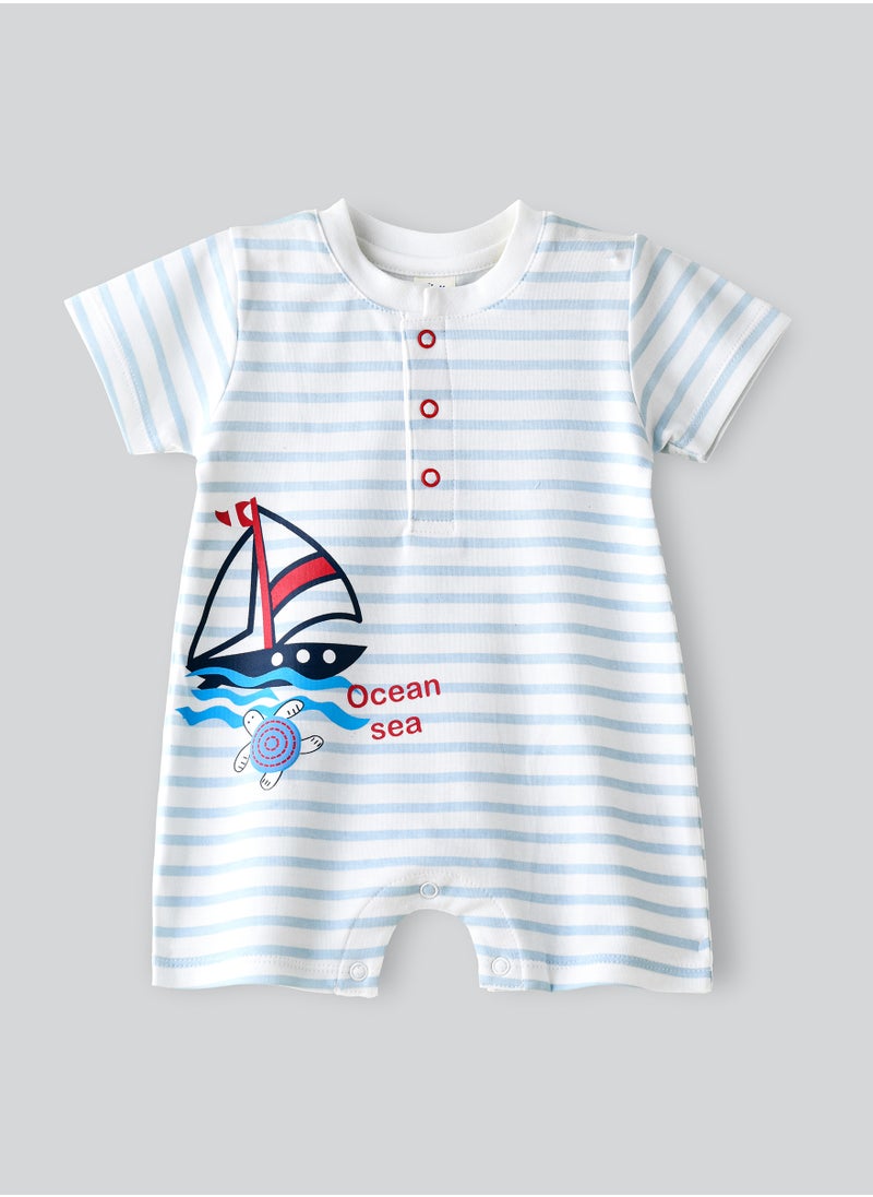 Tiny Hug Baby Boy Blue Striped Sailboat Onesie  - Image 1