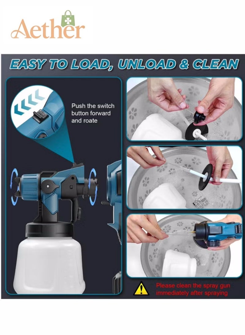 AETHER Paint Sprayer, Cordless with 1 X 4.0mAh 21V Battery, 3 Nozzles & 3 Spray Modes, 900ml Container, Copper Motor Paint Sprayer Gun for House Painting Fence Cabinets Wall - Image 3