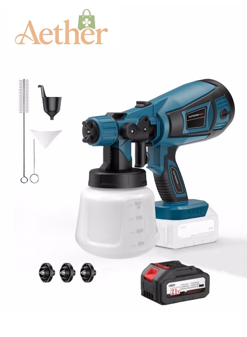 AETHER Paint Sprayer, Cordless with 1 X 4.0mAh 21V Battery, 3 Nozzles & 3 Spray Modes, 900ml Container, Copper Motor Paint Sprayer Gun for House Painting Fence Cabinets Wall - Image 1