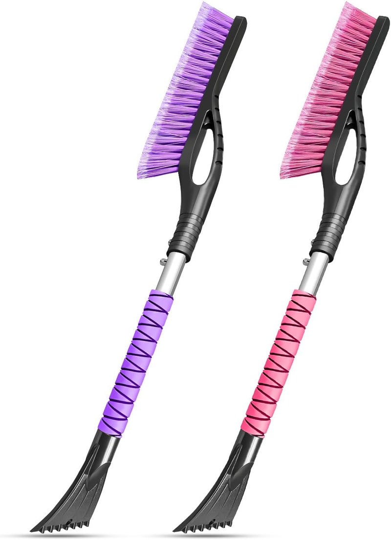 HEEYA 2 Pack 27 Inch Ice Scraper and Brush for Car, Snow Brush and Ice Scraper with Foam Grip, Detachable Snow Scraper for SUV Truck Jeep Vehicle Auto Windshield Window - Purple & Pink - Image 1