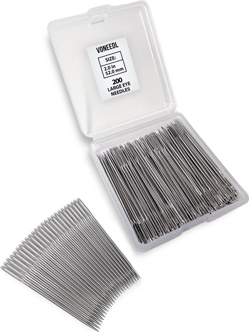 VONEEDL 200 PCS Large Eye Heavy Duty Sewing Needles - Bulk Set of 2 inch Big Eye Embroidery Needles - Easy to Thread Quilting Needles - Image 1