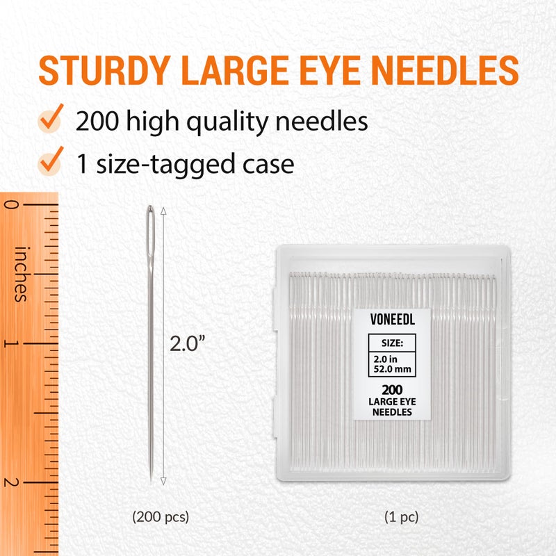 VONEEDL 200 PCS Large Eye Heavy Duty Sewing Needles - Bulk Set of 2 inch Big Eye Embroidery Needles - Easy to Thread Quilting Needles - Image 2