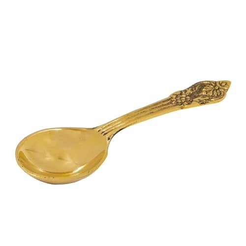 Putrika Traditional Handcrafted Brass Utensil Serving Spoon | Brass Cookware | Tableware | Dinnerware (Engraved Oval Ladle) - Image 1